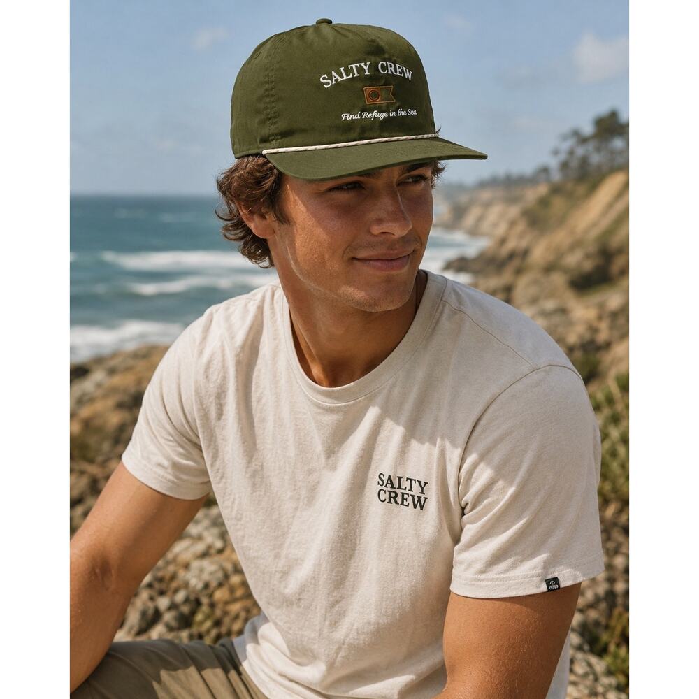 Salty Crew Snapback Hat Olive Green Find Refuge In The Sea One Size NWT